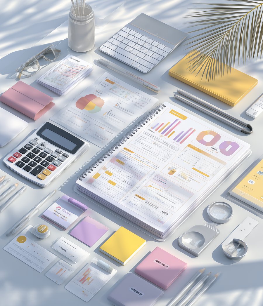 Comptabilité au quotidien : calculatrice, notes et documents